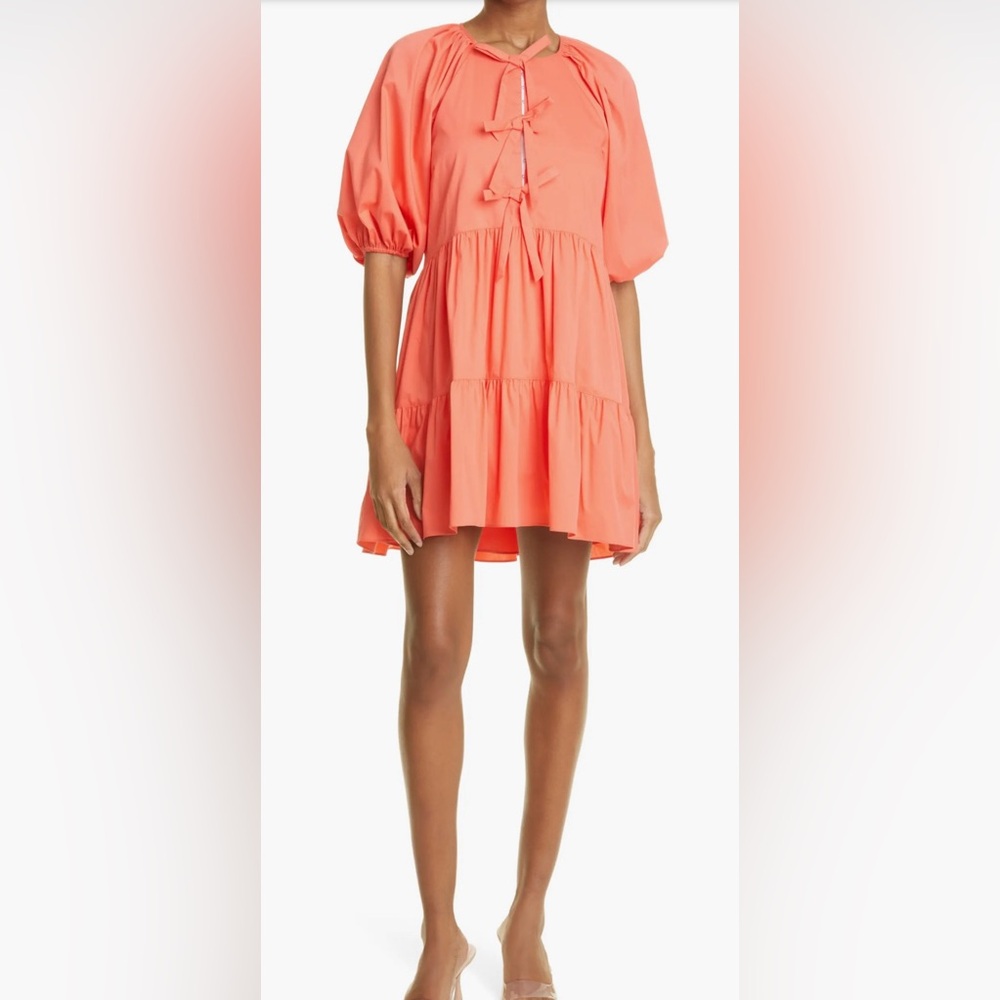 Cinq À Sept Lynn Tiered Puff Sleeve Dress in Neon Coral Size 0 NWT